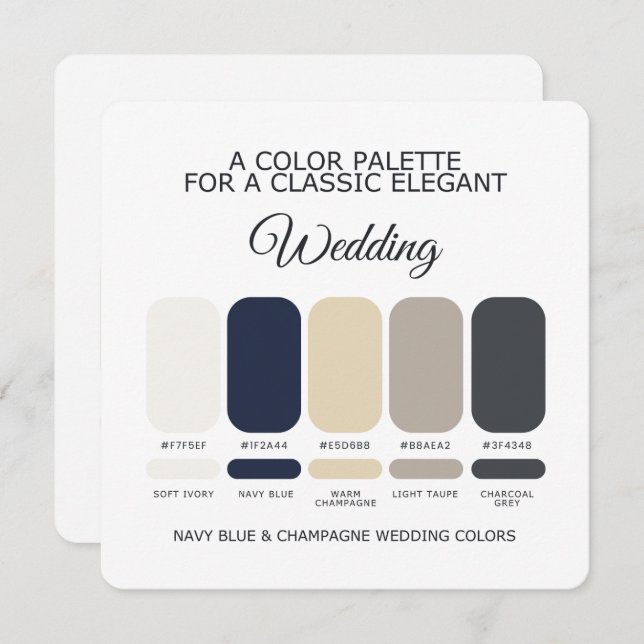 Navy Blue and Champagne Wedding Color Palette Card Einladung (Vorne/Hinten)