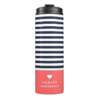 Navy Blue and Coral Chic Stripes Heft Monogram