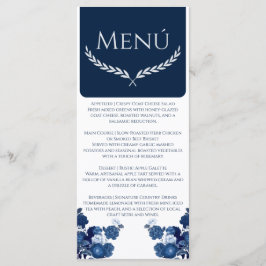 Navy Blue and Dusty Blue Floral Color Block Menu Menükarte