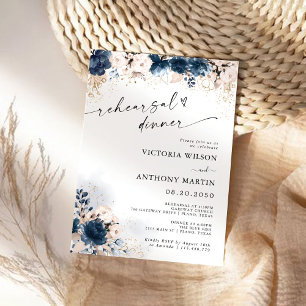 Navy Blue and Dusty Rose Probe Dinner Einladung