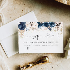 Navy Blue and Dusty Rose Wedding RSVP Card Karte