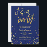 Navy Blue and Gold 50th Birthday Party Einladung<br><div class="desc">Navy Blue and Gold 50th Birthday Party Invitation
Your guests will know that this will be a fun party by just looking at this invitation! This design features fun typography,  a pink background,  and lots of gold confetti!</div>