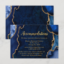 Navy Blue and Gold Agate Wedding Accommodations Begleitkarte