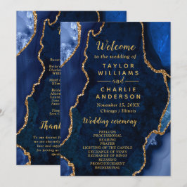 Navy Blue and Gold Agate Wedding Program Programm