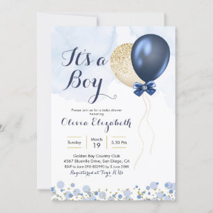 Navy Blue and Gold Balloon Baby Showdusche Einladung