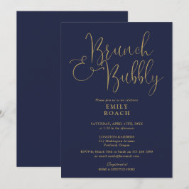 Navy Blue and Gold Brunch and Bubbly Brautparty Einladung