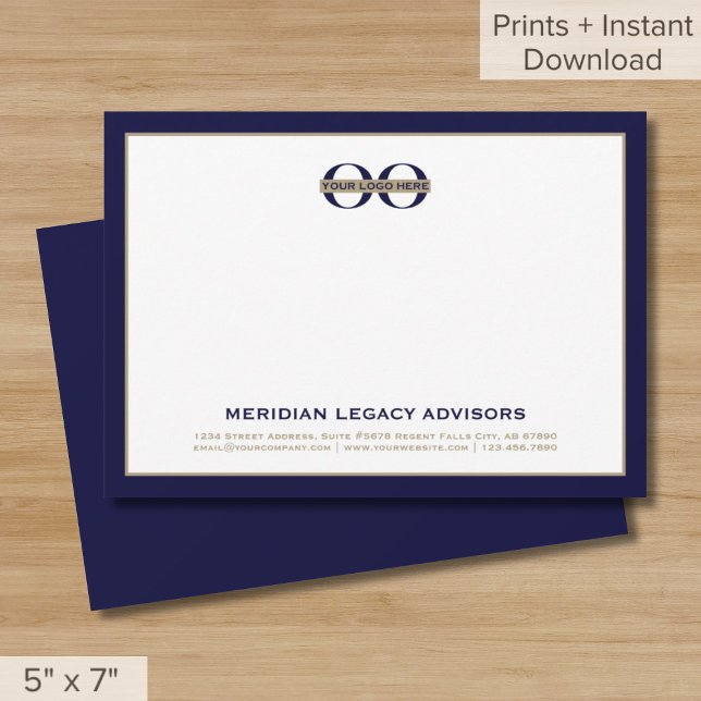Navy Blue and Gold Business Note Card 12x18 Karte (Von Creator hochgeladen)