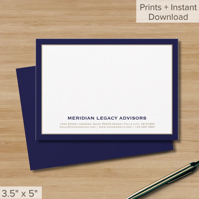 Navy Blue and Gold Business Note Card Karte (Von Creator hochgeladen)