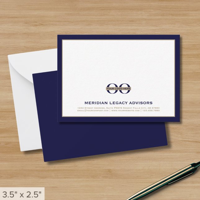 Navy Blue and Gold Business Note Card mit Logo Mitteilungskarte (Von Creator hochgeladen)