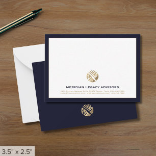 Navy Blue and Gold Business Note Card mit Logo Mitteilungskarte