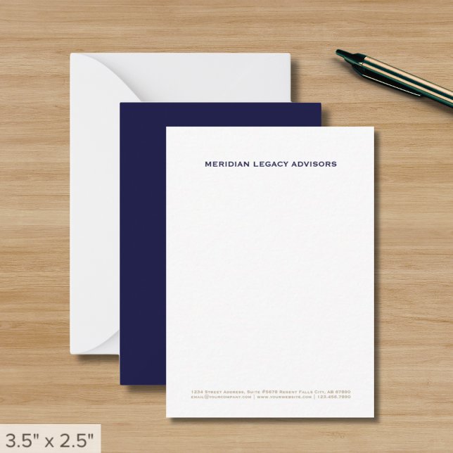 Navy Blue and Gold Business Note Card Mitteilungskarte (Von Creator hochgeladen)