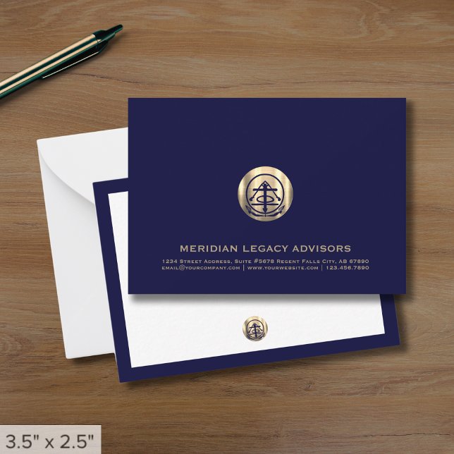 Navy Blue and Gold Business Note Card Mitteilungskarte (Von Creator hochgeladen)