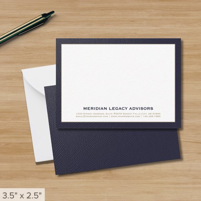 Navy Blue and Gold Business Note Card Mitteilungskarte (Von Creator hochgeladen)