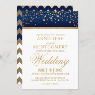 Navy Blue and Gold Confetti Dots - Einladung