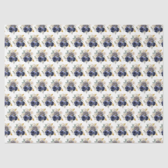 Navy Blue and Gold Elegant Flowers  Seidenpapier (Vorderseite)