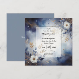 Navy Blue and Gold Floral Wedding Einladung