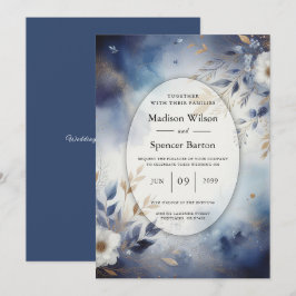 Navy Blue and Gold Floral Wedding Einladung