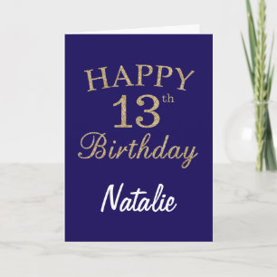 Navy Blue and Gold Glitter 13th Birthday Card Karte