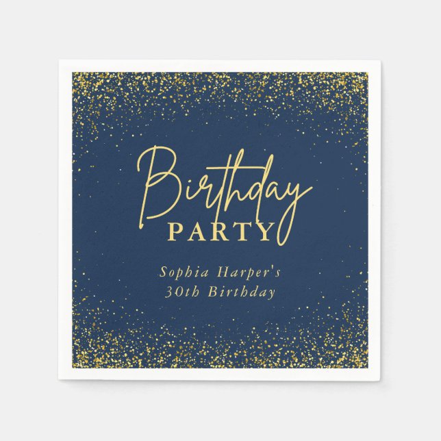 Navy Blue and Gold Glitter Confetti Birthday Party Serviette (Vorderseite)