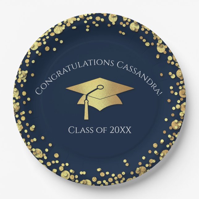 Navy Blue and Gold Graduation Pappteller (Vorderseite)