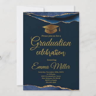 Navy Blue and Gold Graduation Party Einladung