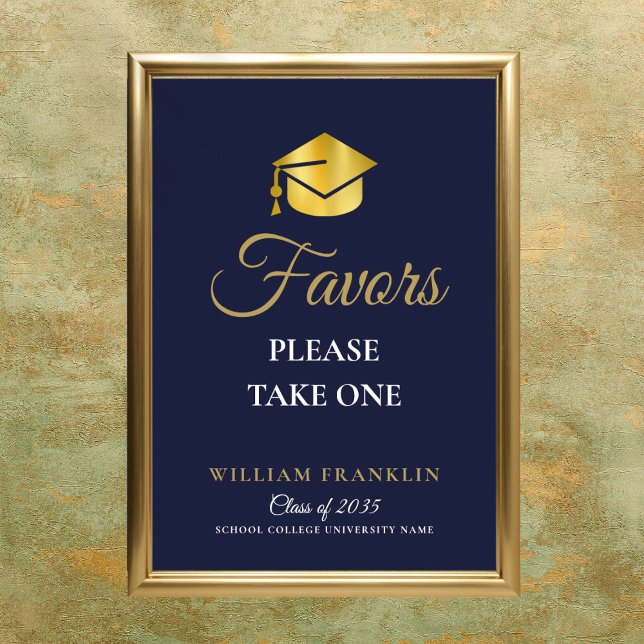 Navy Blue and Gold Graduation Party favorisiert Un Poster (Navy Blue And Gold Graduation Party Favors Sign)