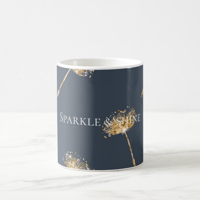 Navy Blue and Gold Imitate Glitzer Dandela Blume Kaffeetasse (Mittel)