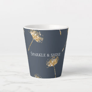 Navy Blue and Gold Imitate Glitzer Dandela Blume Milchtasse