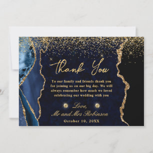 Navy Blue and Gold Imitats Glitzer Agate Wedding Dankeskarte