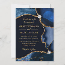 Navy Blue and Gold Imitats Glitzer Agate Wedding