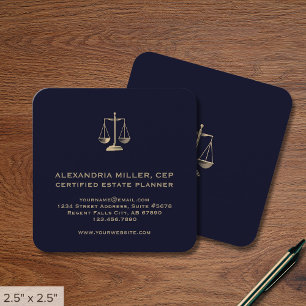 Navy Blue and Gold Justice Scales Quadratische Visitenkarte
