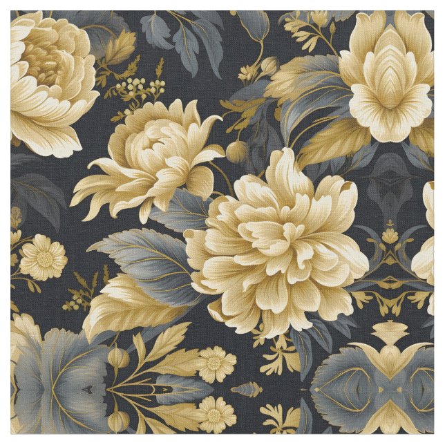 Navy Blue and Gold Modern Boho Seamless Pattern Fa Stoff (Nahaufnahme)