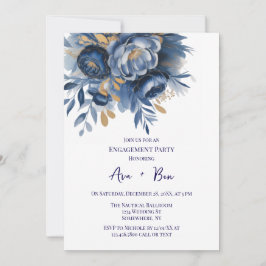 Navy Blue and Gold Peony Flower Engagement Party Einladung