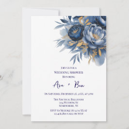 Navy Blue and Gold Peony Flower Wedding Shower Einladung