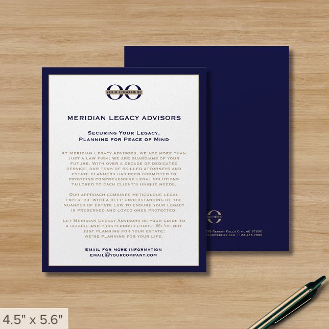 Navy Blue and Gold Promotions Flyer mit Logo (Von Creator hochgeladen)