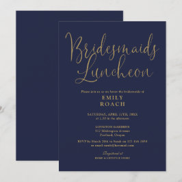 Navy Blue and Gold Script Bridesmaids Luncheon Einladung