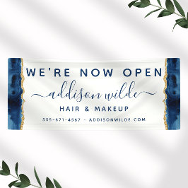 Navy Blue and Gold Watercolor Business Banner