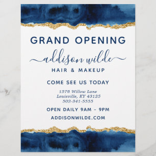 Navy Blue and Gold Watercolor Business Flyer