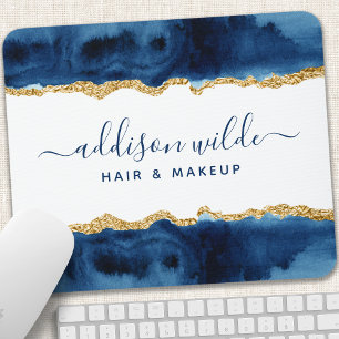 Navy Blue and Gold Watercolor Mousepad