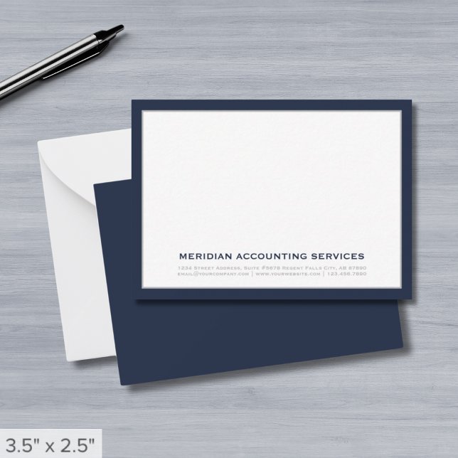 Navy Blue and Gray Business Note Card Mitteilungskarte (Von Creator hochgeladen)