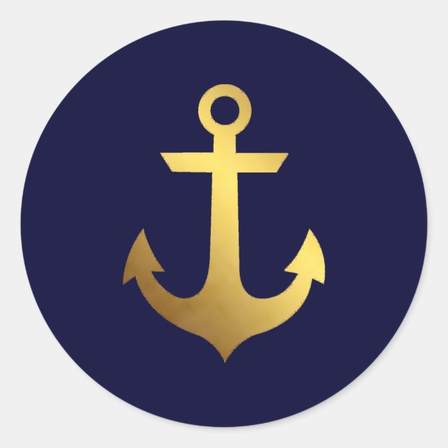 Navy Blue and Imitate Gold Foil Anchor Runder Aufkleber (Vorderseite)