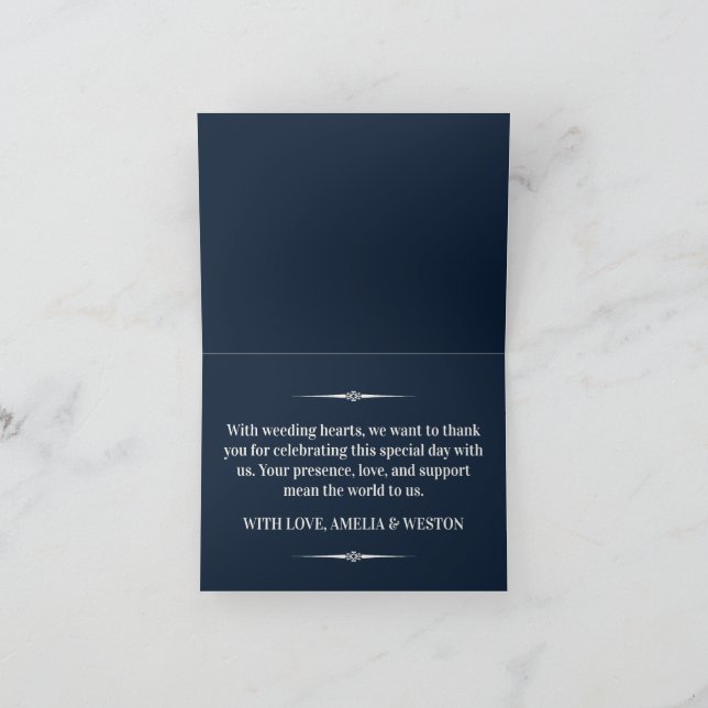 Navy Blue and Ivory Elegant Monogram Wedding Dankeskarte (Innenseite)
