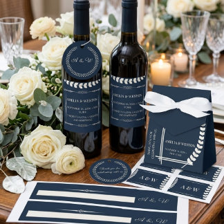 Navy Blue and Ivory Elegant Monogram Wedding Runder Aufkleber