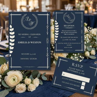 Navy Blue and Ivory Elegant Wedding Reception Begleitkarte