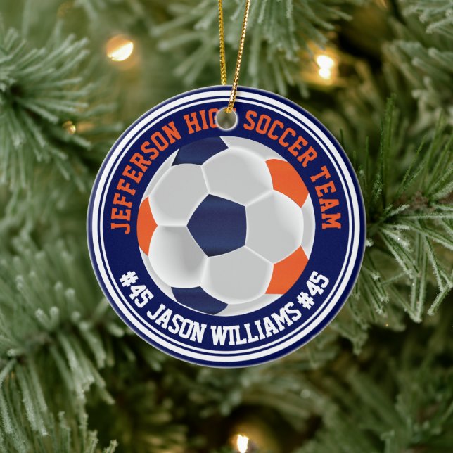 Navy Blue and Orange Soccer ⚽  Keramik Ornament (Baum)