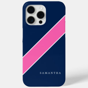 Navy Blue and Pink Diagonal Stripe Personalisiert iPhone 15 Pro Max Hülle