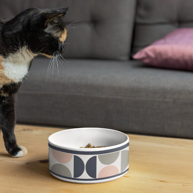 Navy Blue and Pink Retro/Mid Century Circles Pet Napf (Von Creator hochgeladen)