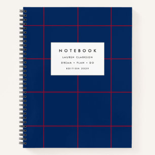 Navy Blue and Red Grid Notebook Notizbuch