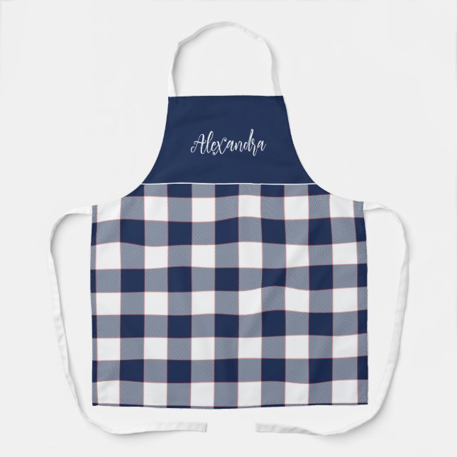 Navy Blue and Red Karo Personalisiert Kitchen Schürze (Vorderseite)