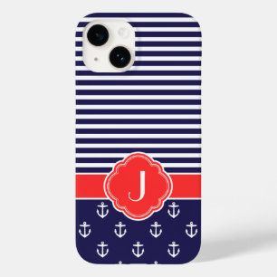 Navy Blue and Red Preppy Naugram Monogram Case-Mate iPhone Hülle